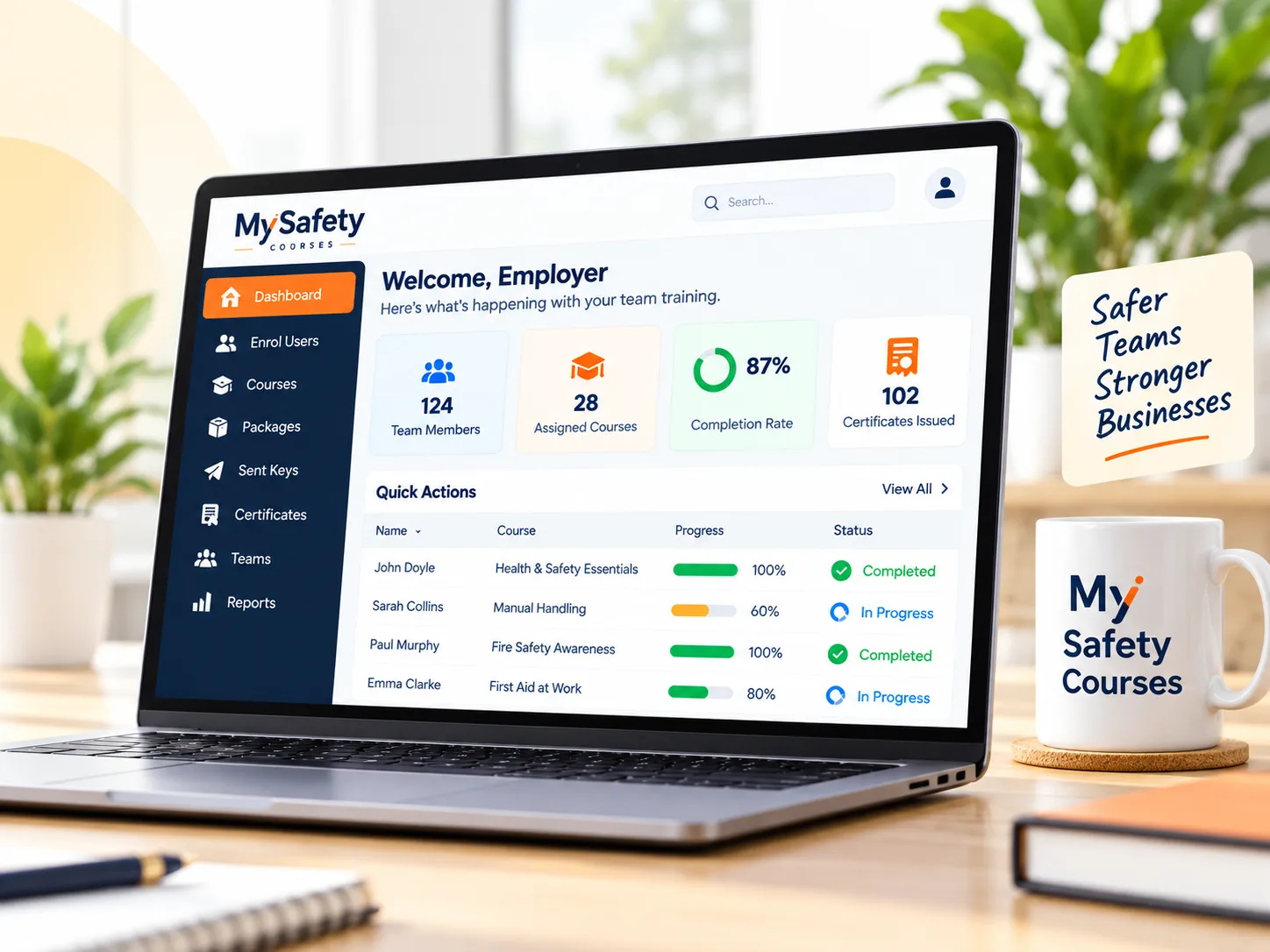 Employer Dashboard — manage your team, track certifications and stay compliant, all in one place