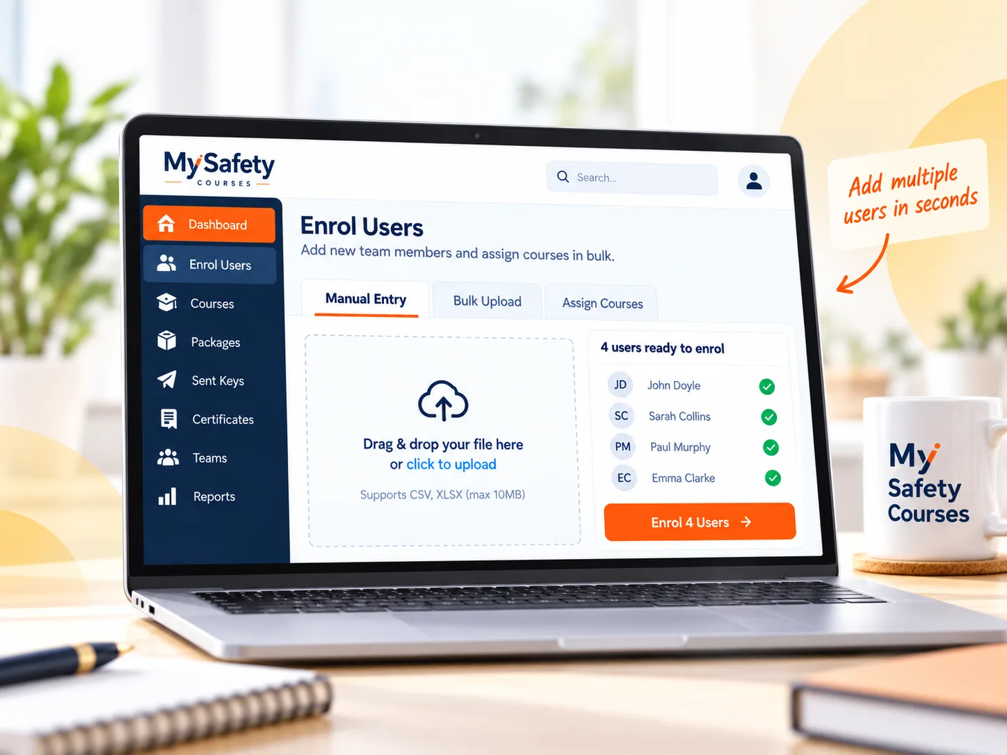 Bulk enrol users screen